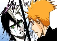 Ulquiorra refuses to let Ichigo past him.