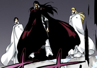 Yhwach, Uryū, and Haschwalth stand on top of Silbern.