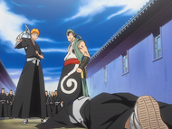 Ichigo Kurosaki and Ganju Shiba meet Hanatarō for the first time.