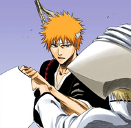 Ichigo intercepts Di Roy Rinker's attack against Sado.