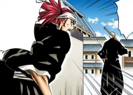 Renji begs Ikkaku to become a captain.