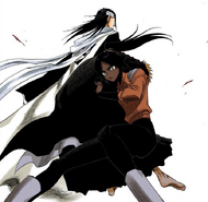 Byakuya appears next to Yoruichi.