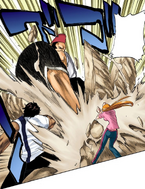 Jidanbō Ikkanzaka prevents Sado and Orihime from helping Ichigo.