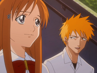 Ichigo and Orihime talk about Rukia's departure.