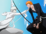 Zangetsu and Ichigo clash with their Bankai.