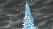 Hyōten Hyakkasō creates a tower of ice flowers reaching into the sky.