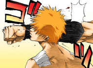 Ichigo is punched in the face by Ganju when he attempts to leave before he is fully healed.
