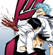 Grimmjow impales Luppi on his newly-restored arm.