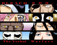 Unohana, Kenpachi, Mayuri, Byakuya, and the enemy Arrancar on the cover of Chapter 299.