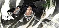 Kenpachi wielding his Shikai, Nozarashi.