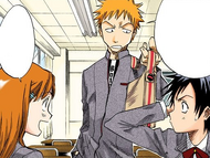 Ichigo greets Orihime and Tatsuki.