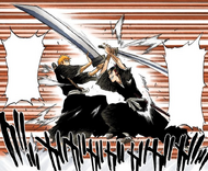 Renji rapidly attacks Ichigo.