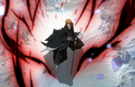 Ichigo breaks free of the ice by activating his Bankai.