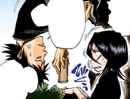 Kaien gives Rukia a canned drink.