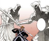 Ichigo and Orihime are attacked by Quincy statues in the Soul King Palace.