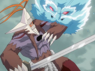 The Cloning Arrancar is bitten by a giant ice dragon from Hyōrinmaru.