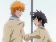 Tatsuki confronts Ichigo over Orihime's absence.