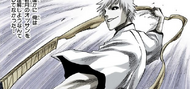 Zangetsu pulls back Zangetsu as he performs Deadly Darts.