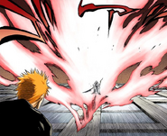 Zangetsu exerts his Reiatsu, intimidating Ichigo.