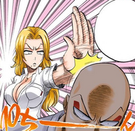 Rangiku punishes Ikkaku for threatening Keigo.