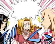 Rangiku laughs at Ikkaku's appearance.