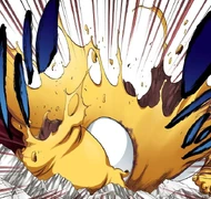 Konjiki Ashisogi Jizō self-destructs in order to avoid harming Mayuri.