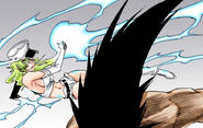 Candice uses The Thunderboltto move behind Kenpachi.