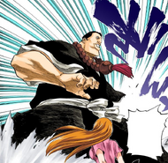 Jirōbō turns to Orihime in an attempt to attack her once more.