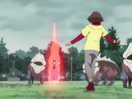 Several Arrancar clones fill the park as Yui forces Shōta to approach her.