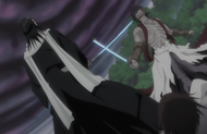 Byakuya blocks Kōga's attack.