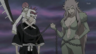 Renji arrives in the Human World alongside Zabimaru.