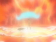 Uryū fires arrows to calm down Ichigo's spiritual power.