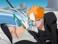 Ichigo and Grimmjow battle fiercely.