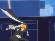 Ichigo ducks under Zangetsu's Deadly Darts attack.