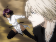 Urahara and Yoruichi train together within the Study Chamber inside Sōkyoku Hill.