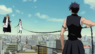 Hisagi and Komamura confront Tōsen.