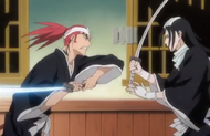 Renji attacks Byakuya.