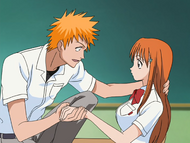 Kon flirts with Orihime.