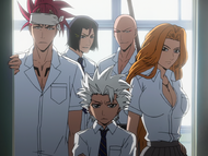 Rangiku and others arrive at Ichigo Kurosaki's classroom.