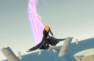 Muramasa appears behind Ichigo, striking him from above using Illusions.