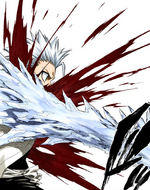 Hitsugaya is slashed across the chest by Aizen.