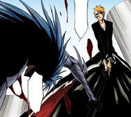 Grimmjow grabs Ichigo's sword as he refuses to lose.