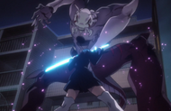 Nozomi transforming into Shinigami form as she defends Kon with her new Zanpakutō