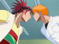 Ichigo argues with Renji after the latter begins annoying him in class.