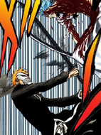 Ichigo and Grimmjow clash in midair.