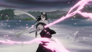 The blade petals condense into Byakuya's sword.