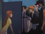 Uryū and his friends meet Kurōdo, who is masquerading as Orihime.