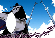 Byakuya stares at Ichigo after he saves Rukia from her execution.