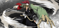 Promotional art of Renji wielding the true form of his Bankai.