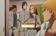 Ichigo is irritated by Sado and Uryū arriving.